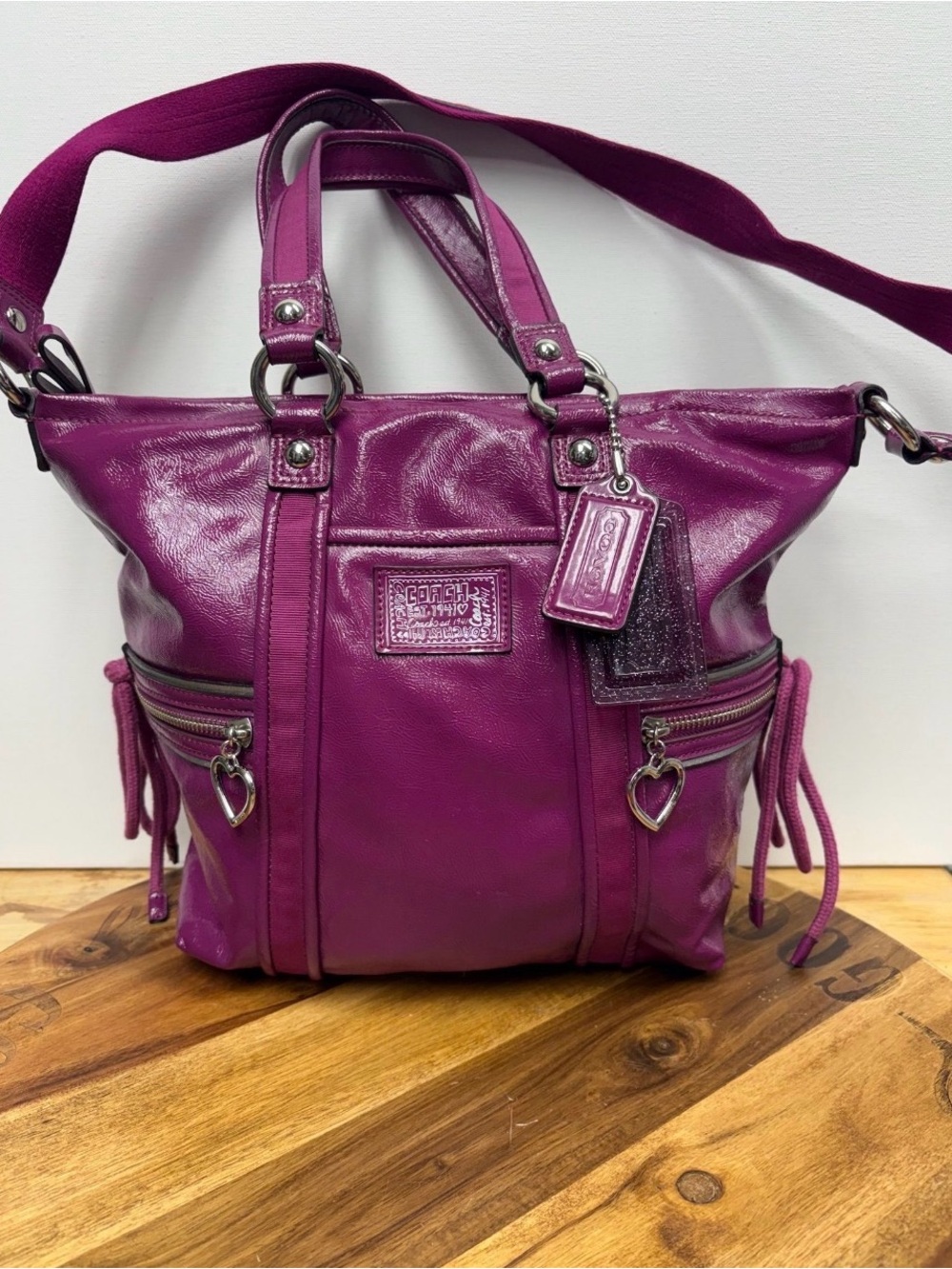 Coach Poppy Magenta Leather Shoulder Tote